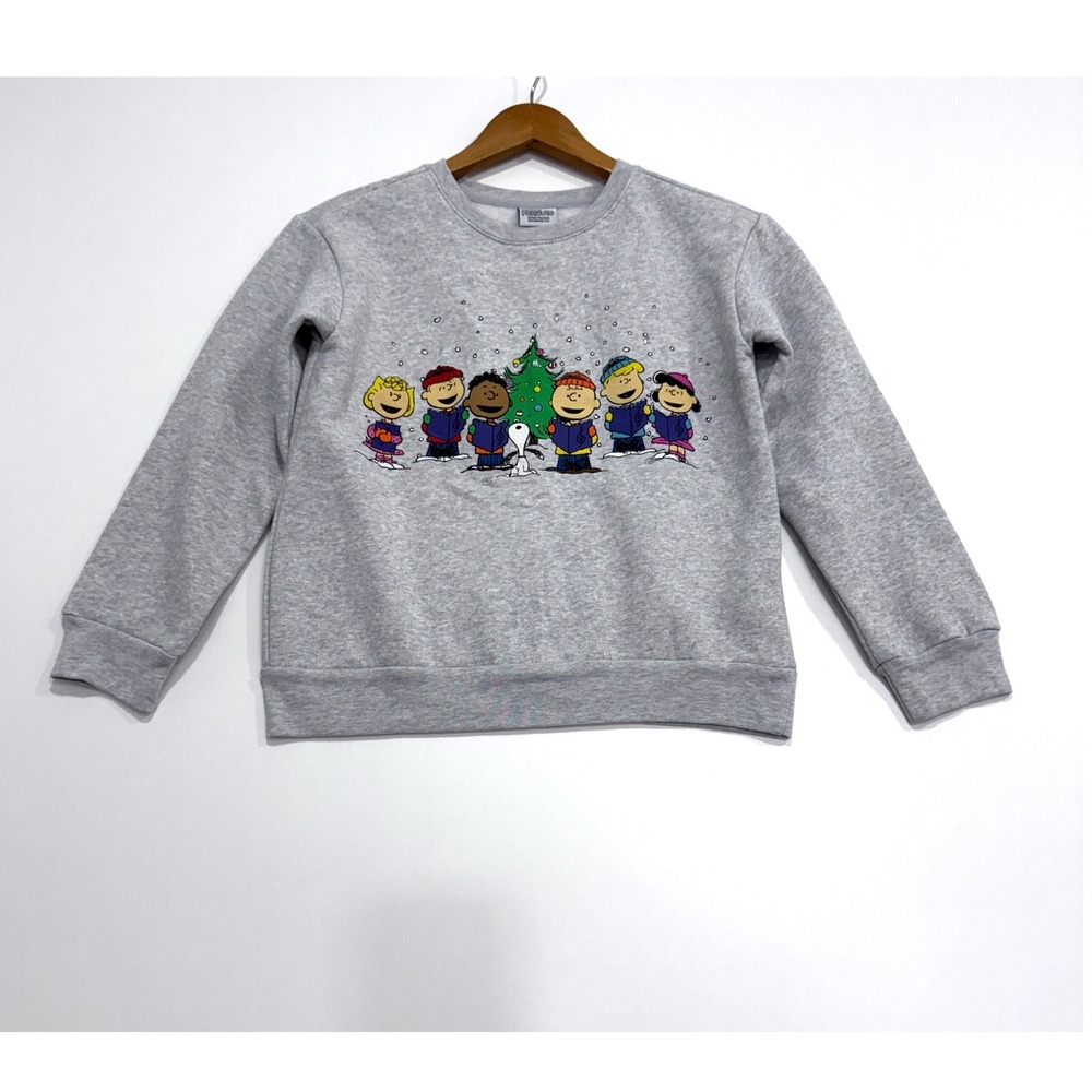 Peanuts Sweatshirt Kids Size 10 Grey Heather Christmas Carolers PNSKDZ5-1E24